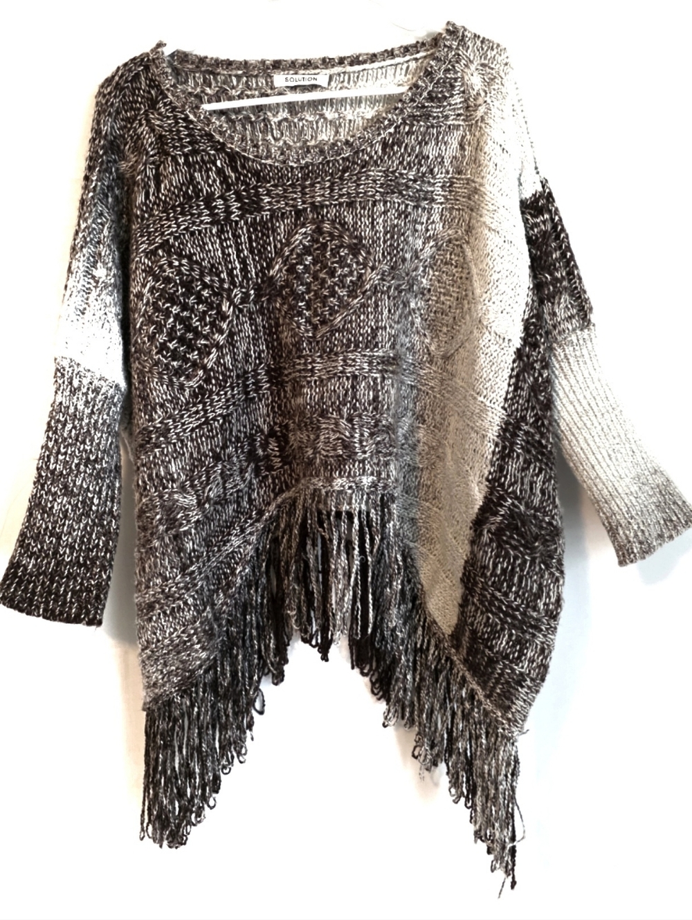 BOHO Festival Fringe Gray & Black Multi Knit Chunky Cozy Sweater OS